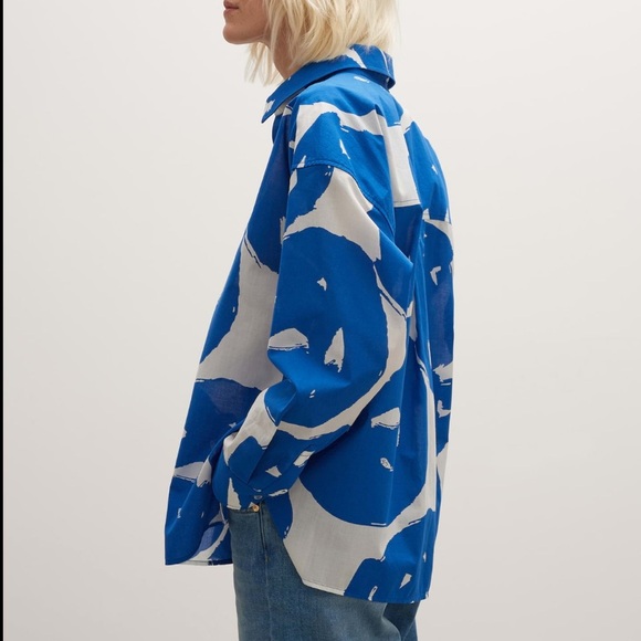 Opus button front shirt blouse boxy blue white 100% cotton 42 / XL - Picture 13 of 15